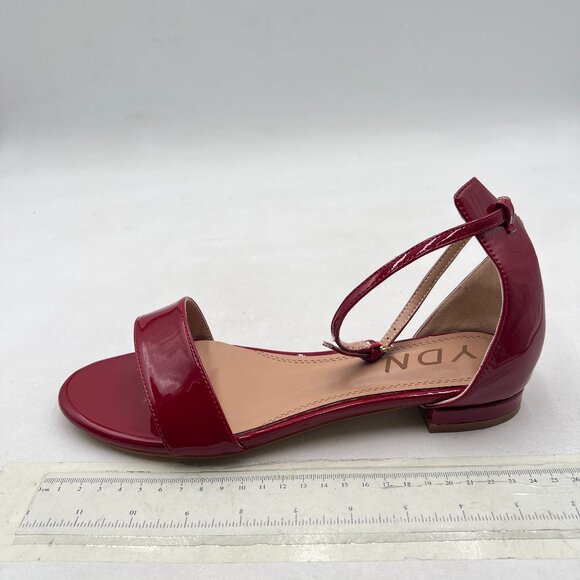 YDN Dark Red Block Low Heel Sandals Open Toe Ankle Strap Patent Comfortable Shoe - Picture 2 of 8